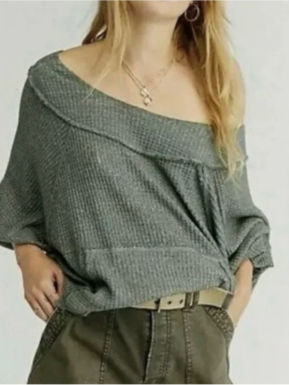 Free People We The Free Westend Thermal Top Muted Green Small
